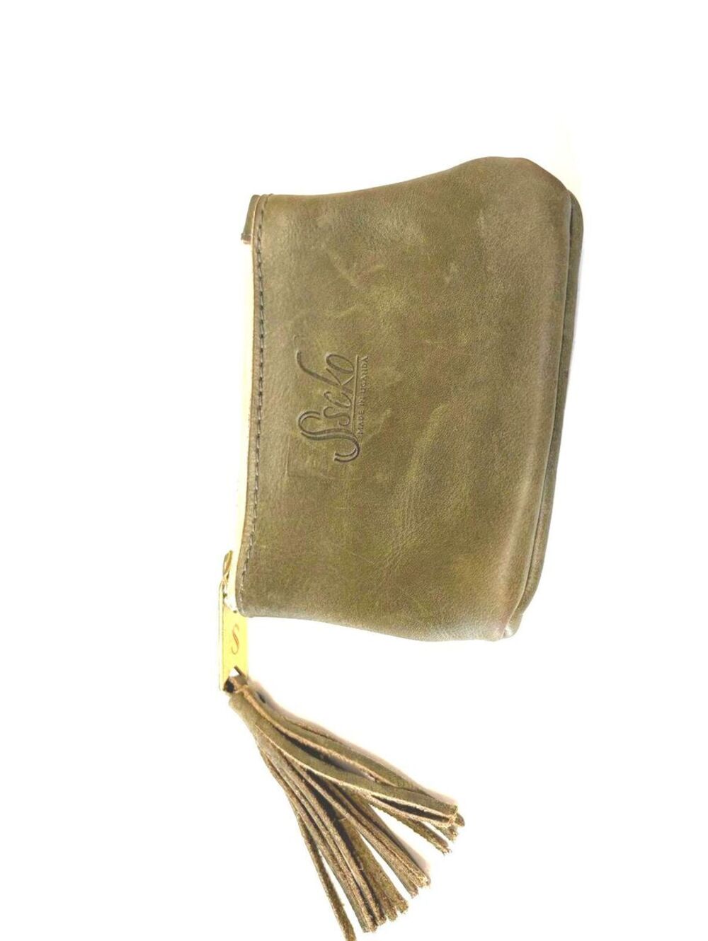 SSEKO Coinpurse / Green Leather with Tassle Zip / Made in Uganda / Precious
